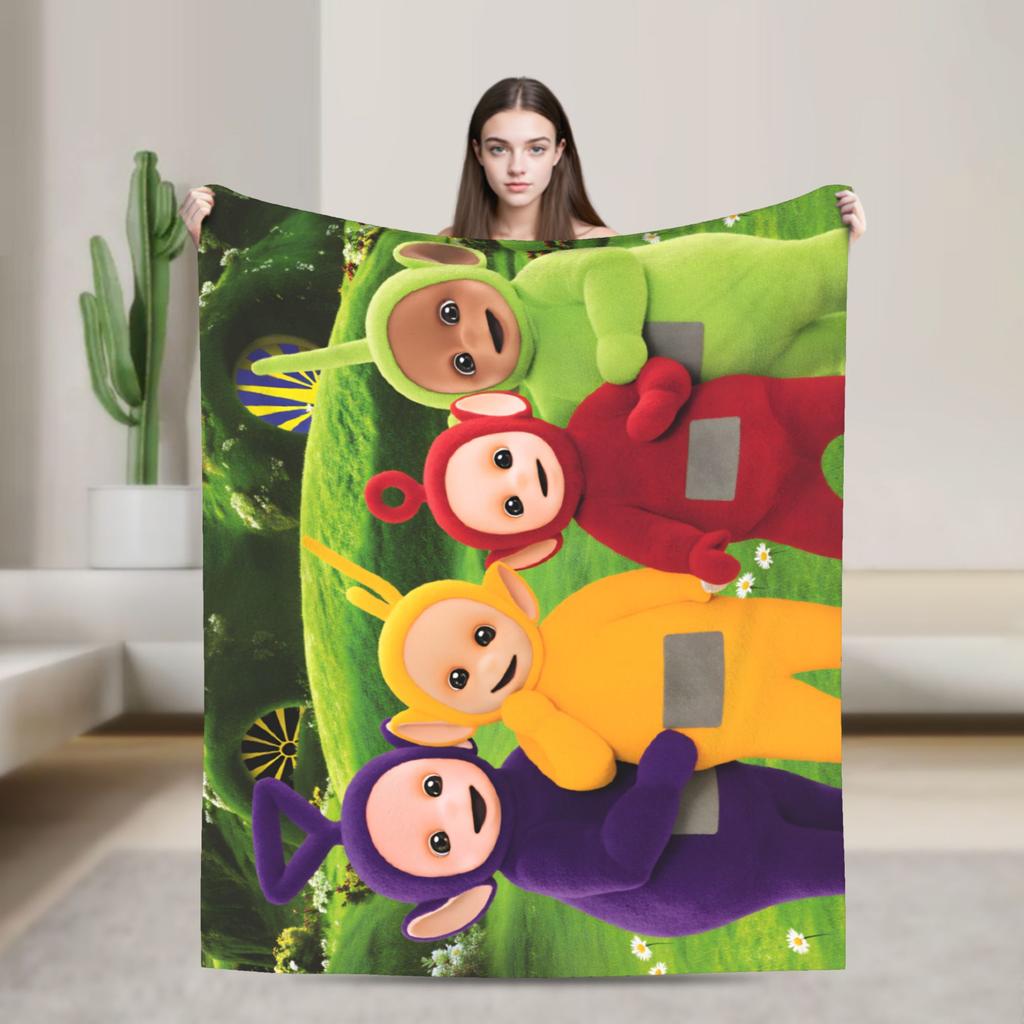 Childrens Cute T-Teletubbies Flannel Blanket Super Soft Throw Blanket for Bedroom Camping Pattern Bedspread Sofa Bed Cover