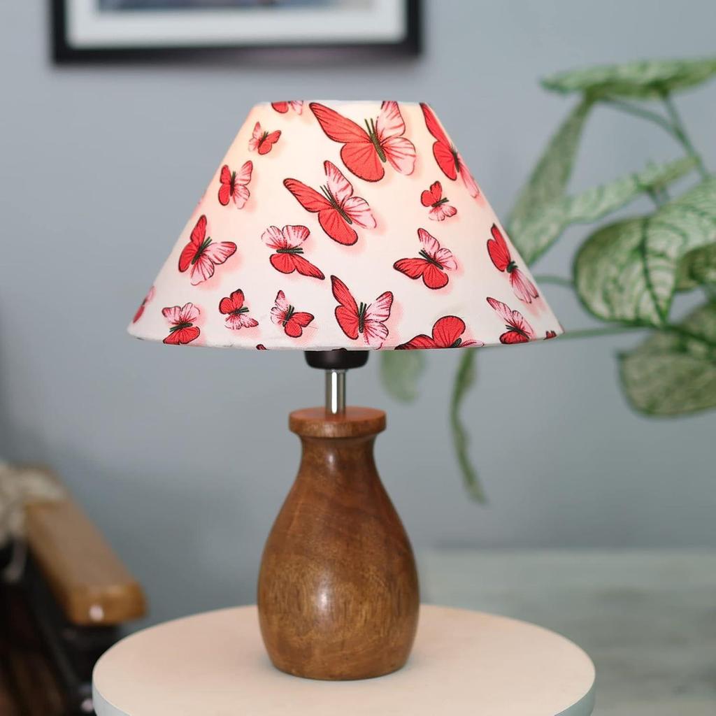 Dovel Pot, Modern Table Lamp with Shade, Wooden Base Modern Fabric Lampshade for Home Office Cafe Restaurant, (Butterfly)
