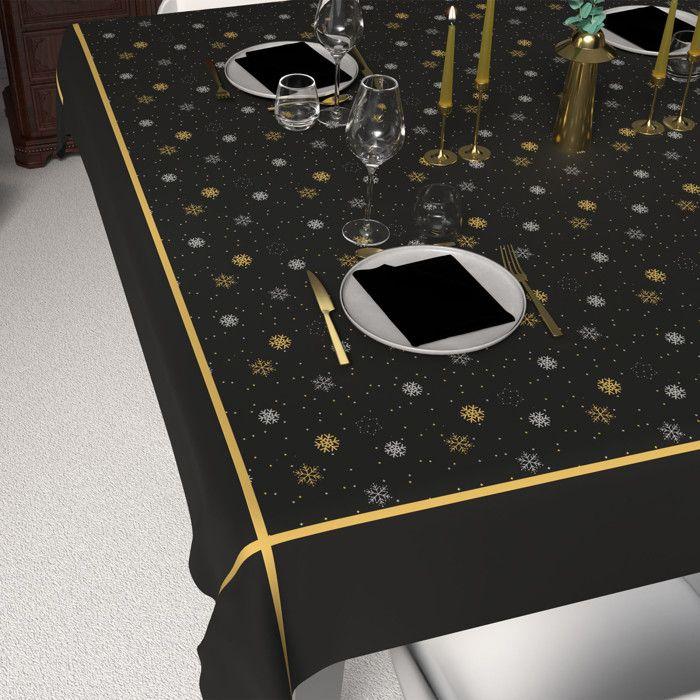 Nappe festive imprimée anti-tâches rectangle 140x240 cm FLOCONS, par Soleil d'Ocre