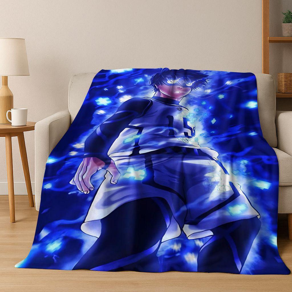 Cartoon BLUE LOCK Football Anime Isagi 3D Flannel Blanket,Warm and Cozy Soft Throw Blanket for Home Bedroom Bed Sofa Cover Kids