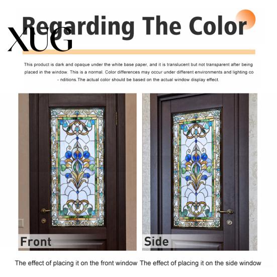 Waterproof Window Decal Privacy Film Vintage Stained Glass Style Static Cling Reusable Decorative Sticker for Cabinet Bathroom Kitchen Door
