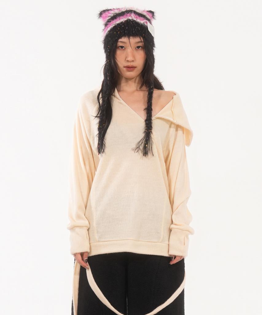 FANYOUNG Hairy Zip Slit Pullover Ivory