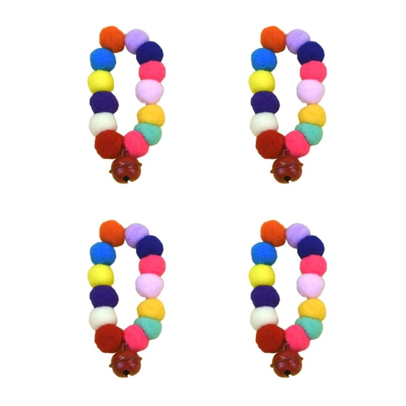 4pcs Festival Plush Pet Collars with Pompoms Bells Charm Colorful Furry Birthday Collar for Cats and Dogs