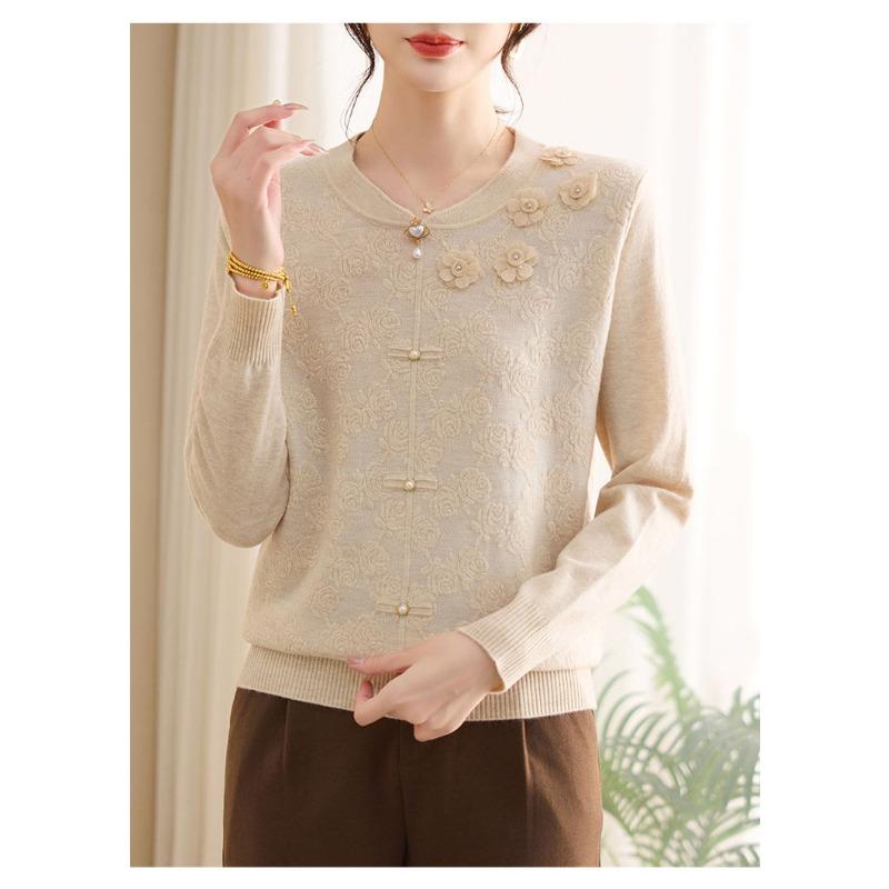 New Autumn Women's Spliced Round Neck Button Fashion Solid Loose Versatile Casual Long Sleeve Knitted Top