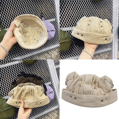 Vintage Beanies Hat Punk Casual Hat Hip Hop Caps Brimless Hat Adjustable Rivets Skull Hat for Female Male
