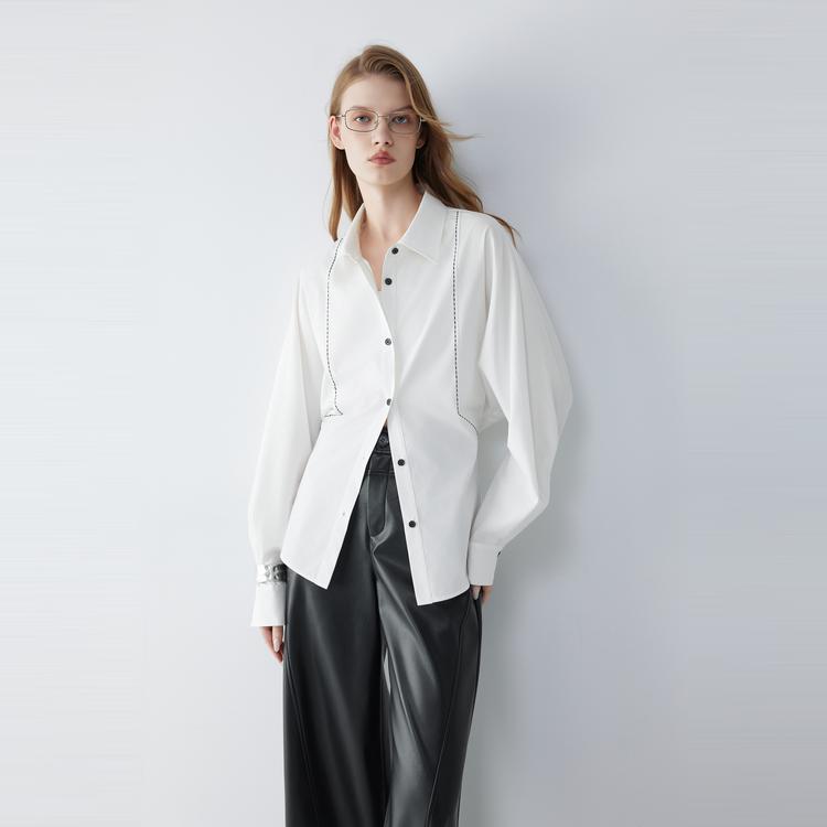 ELLE French Color Block Casual Loose Versatile Long Sleeve Shirt Women shirts EC52005