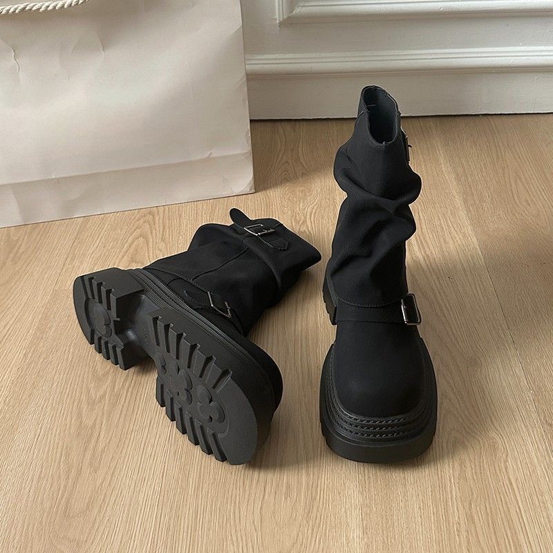 Retro style comfortable versatile small man stacked boots women's 2025 autumn and winter new fashion Martin boots women's outer wear