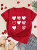Round Neck Regular Length Knitted Fabric Seasons Fashion Women'S Casual Polyester T-Shirt with Heart Print Design Tops Tees