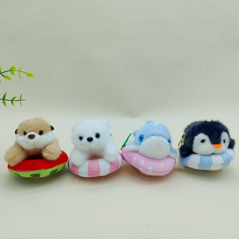 Creative Inflatable Pool Ring & Cute Animal Keychain Set - Dolphin, Penguin, Plush Doll & Backpack Pendant Gift