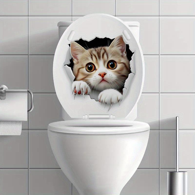 3D Cute Cat Toilet Stickers Removable Waterproof Vinyl Decals Kitten Bathroom Decor for Toilet Lid/Rim Home Bathroom Accessories