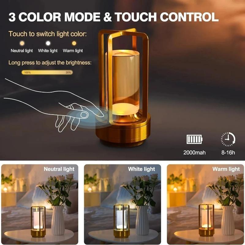 Portable Rechargeable LED Atmosphere Lamp, Vintage Creative Table Light, Touch Dimmable Decor Lighting for Bedside, Desk, Restaurant, Camping