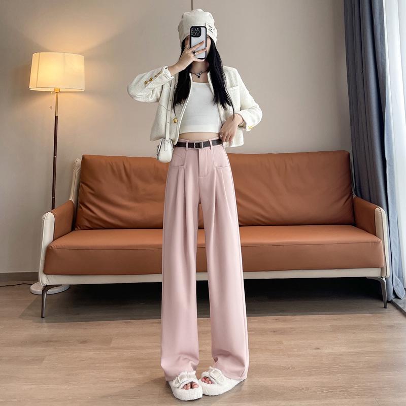 Autumn 2026 Women's High Waist Slim Fit Wide Leg Casual Pants - Floor Length