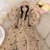 Women's Thick Flannel Hooded Robe & Pants Set