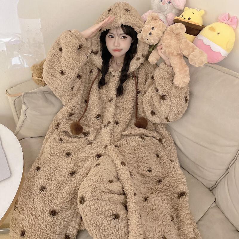 Women's Thick Flannel Hooded Robe & Pants Set