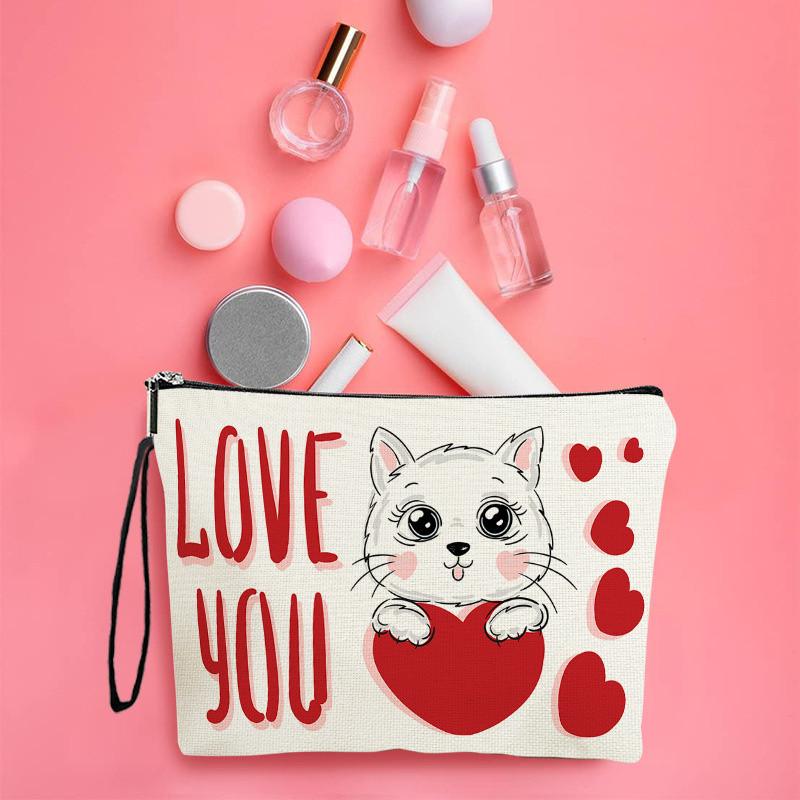Neue Valentinstag Liebeskatze Make-up Tasche Damen Lippenstift Make-up Tasche Outdoor Sport Tragbare Aufbewahrungstasche