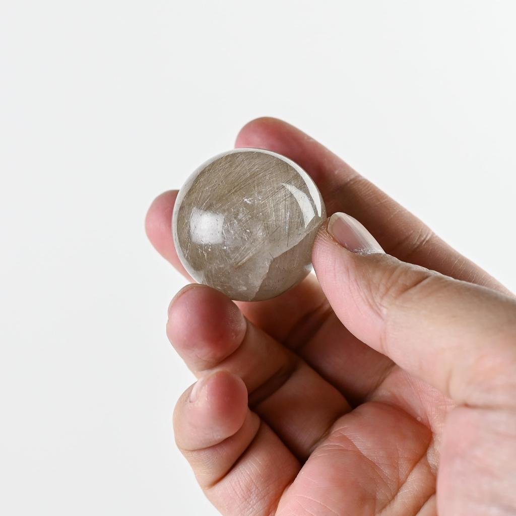 Eigado Stříbrný Rutilovaný Křemen Zlatá Jehlička Dobrá Síla Dobrý Amulet Koule, 36mm, 63g, Křemen, Štěstí, Kámen, Štěstí,
