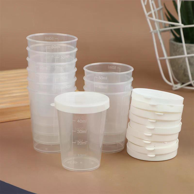 10Pcs/Set 20/30/50/100ml Clear Liquid Pill Measuring Cups With Lids Travel Pill Organizer Cup Container For Liquid Medicine