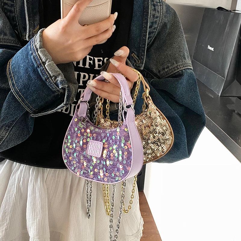 Bags Mini Sequined Small Bag 2025 New European and American Fashion Niche Versatile Hand Carry Messenger Chain Dumpling Bag