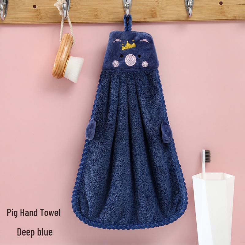 Big Goose Cute Coral Fleece Hanging Hand Towel for Kitchen & Bathroom