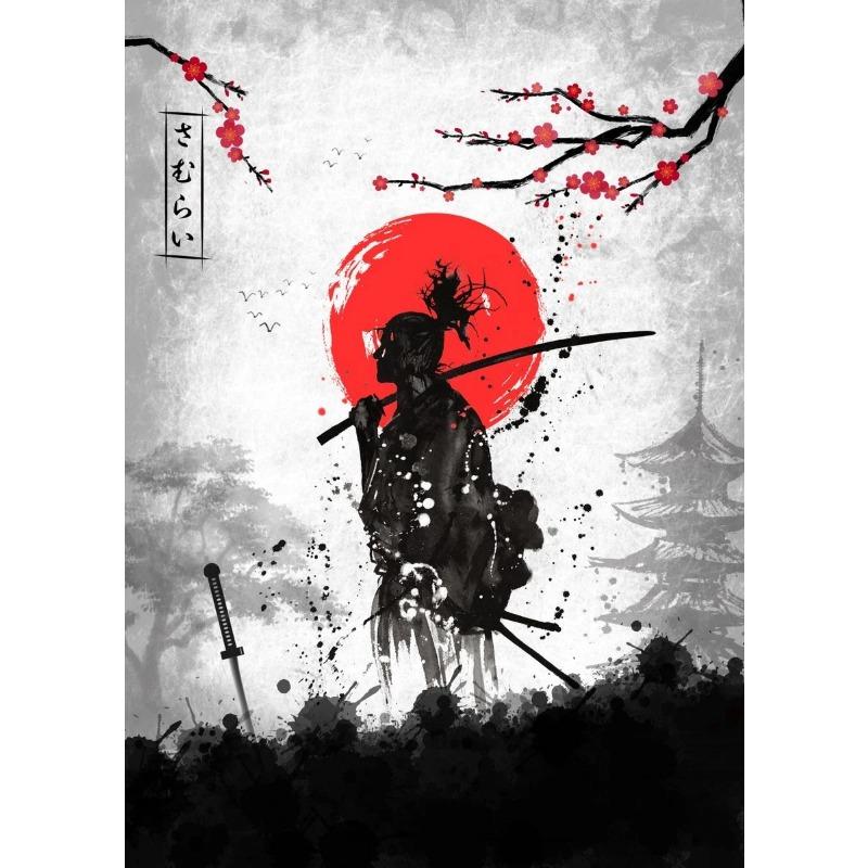 Japanische Schwarze Samurai Geisha Koi Karpfen Krieger Figuren Sonnenuntergang Kunst Malerei Wand Leinwand Poster und Drucke Wohnzimmer Heimdeko