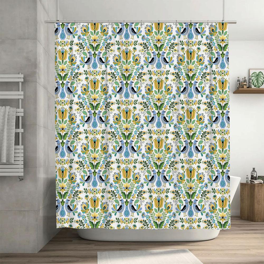 Floral Shower Curtain Botanical Nature Birds Pattern Bathroom Decor Waterproof Fabric Liner Vintage Farmhouse Style Home Textile
