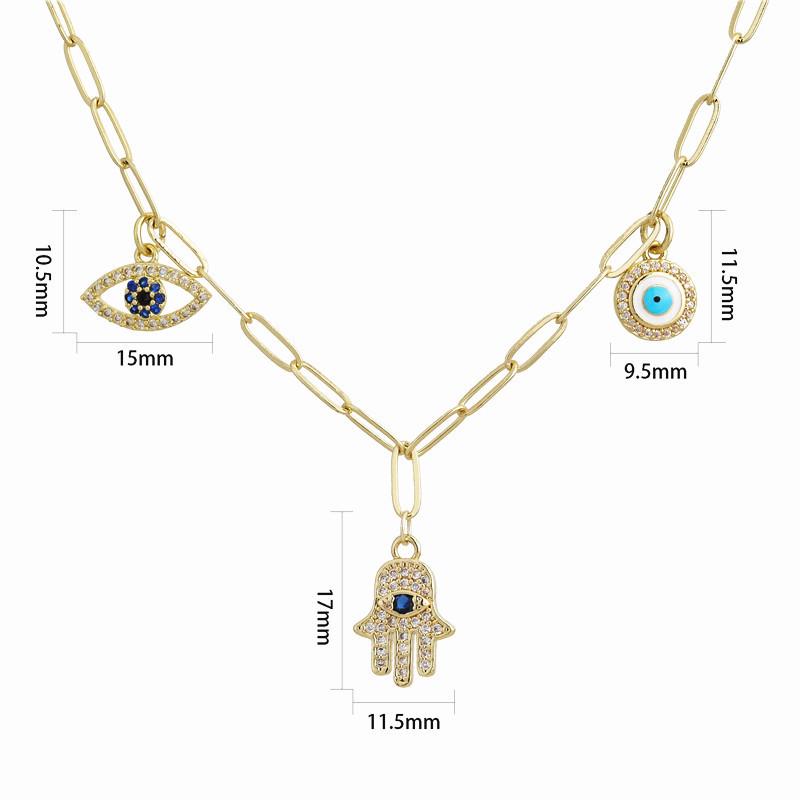 Valentine's Day Punk Copper Necklace with Rhombus Demon Eye & 18k Zirconia Bone Chain