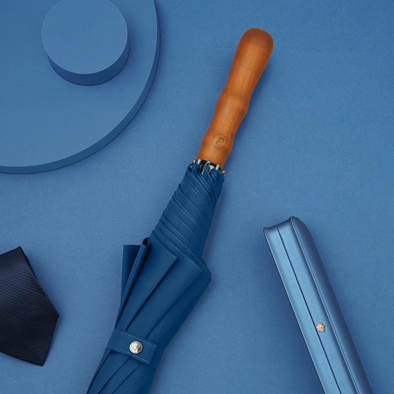 Ombrello Lungo Rinforzato Antivento da 120 cm per Uomo con Manico in Legno, Ombrello Lungo Dritto Automatico a Doppia Persona