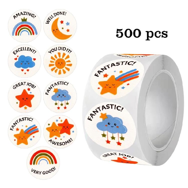 500Pcs Cartoon Motivational Sticker Waterproof Adhesive PVC Sticker For Kids Classroom Rewarding and Gift Packaging