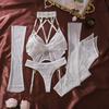 Lingeries Sexy Hot Tempted Intimate Bra Thong 2Pc Set With Garter Belts Stockings Gloves Fantasy Sheer Daring Lingerie For Women