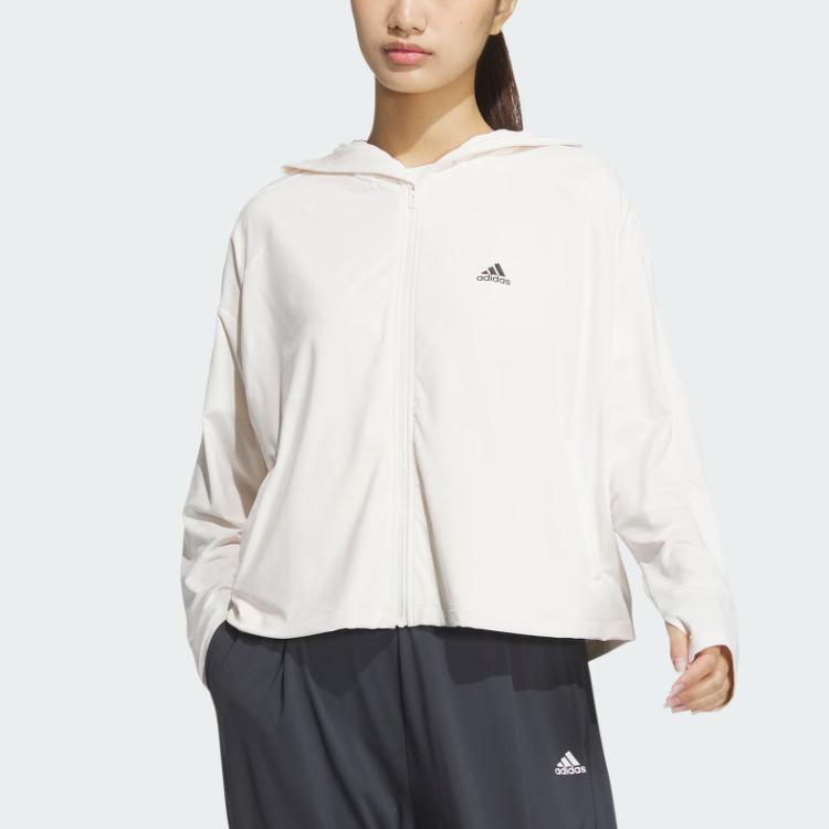 Adidas Knit UPF Jacket Solid Color Casual Sun Protection Hooded Jacket Women Jacket Pink White JJ1336