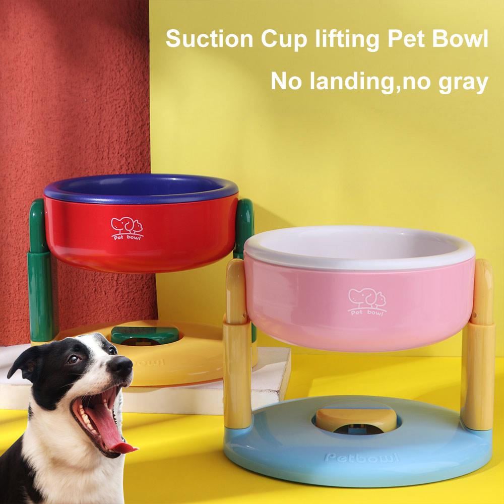 

Protect Cervical Spine Cat Drinking Feeding Bowl Suction Cup Type Cat Bowl with Stand Household рожевий