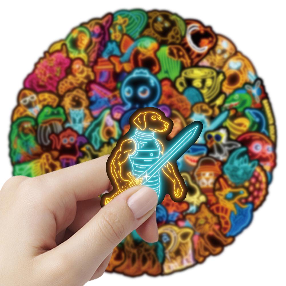 10/30/52pcs Neon Italian Brainrot Animals Stickers Tung Tung Sahur Cartoon Decals DIY Journal Notebook Abstract Graffiti Sticker