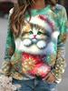 Christmas Women's Sweatshirts Cute Cat Graphic Casual Long Sleeve O-Neck Regular Tops Streetwear Casual Pullover  Fall Winter