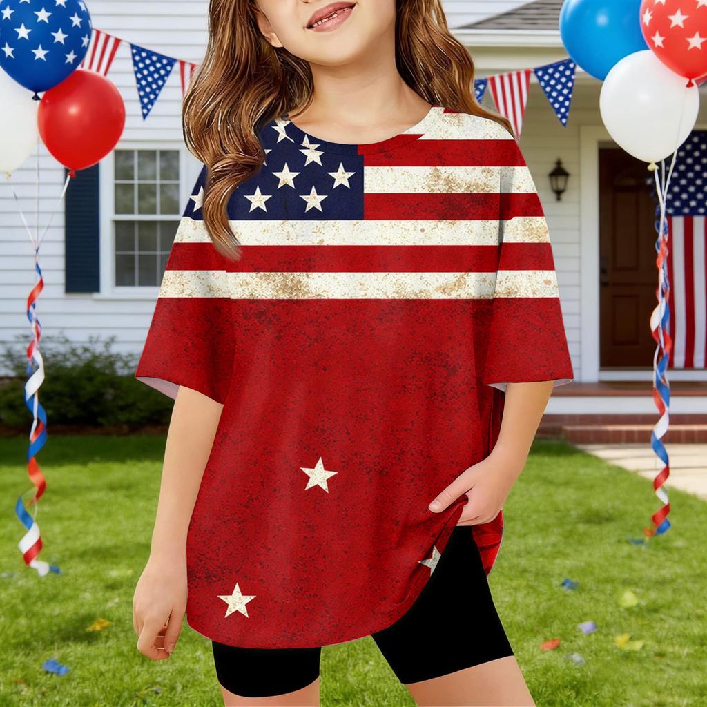 Kids Independence Day Print Round Neck Short Sleeve Casual T-shirt