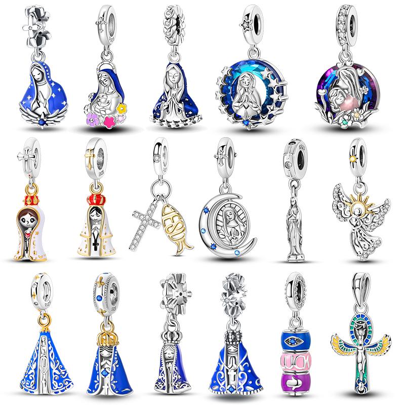 Copper Our Lady Charm Bead The Virgin Mary Dangle Fit Original Bracelet Pendants Jewelry Marking Fine Gift For Women