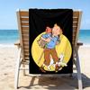 proof beach towel with a The Adventures of Tintin pattern - soft,absorbent,quick-drying,machine washable - perfect for swimming,camping,bathing