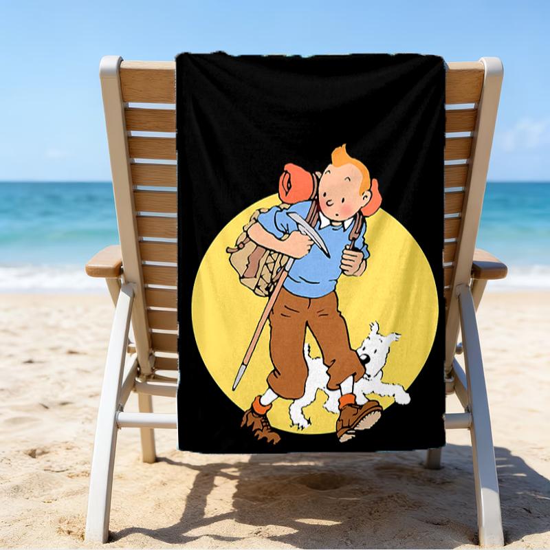 proof beach towel with a The Adventures of Tintin pattern - soft,absorbent,quick-drying,machine washable - perfect for swimming,camping,bathing