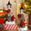 Christmas Red Bird LED Light Resin Ornament Tree Trunk Lamp Post Holiday Decoration For Home Winter Festive Atmosphere