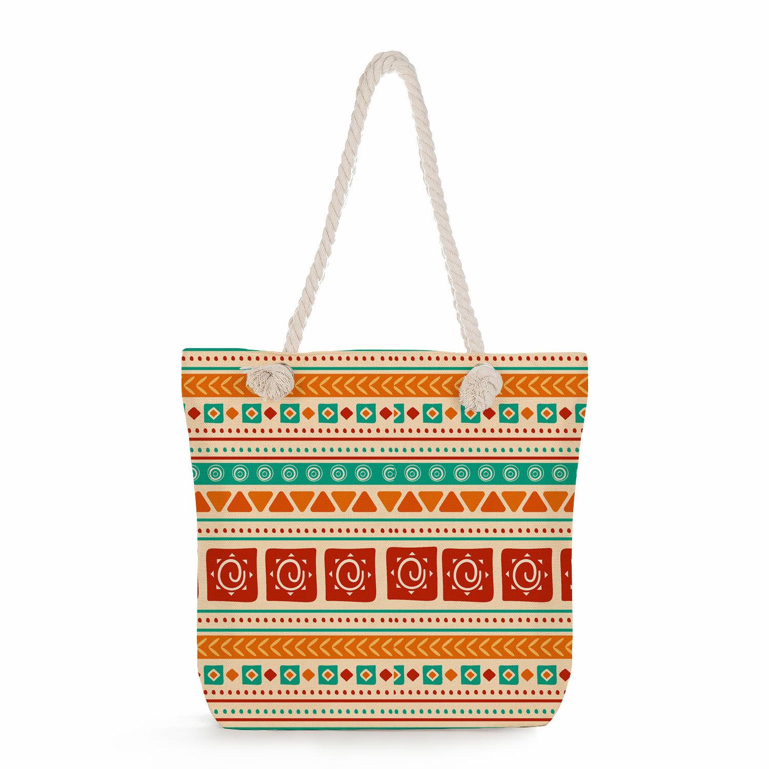 

Mandala geometric flower print thick rope single-shoulder beach bag 7301