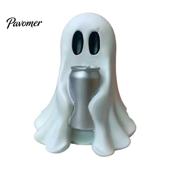 Decorative Resin Crafts Halloween Ghost Figurine with Drinks, Statue, Cute Spooky Desktop Seasonal Home Table Decorations Ornament for Party Tabletop