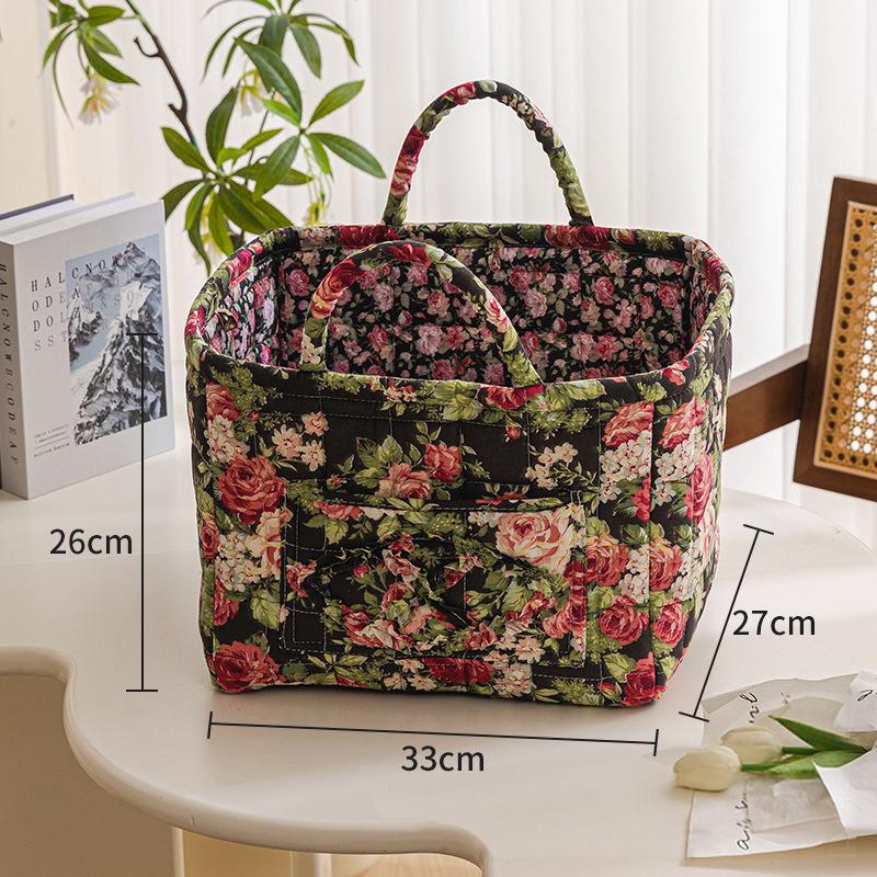 Floral Large Capacity Fabric Laundry Hamper with Easy Carry Handles Rural Pastoral Style Clothing Storage Baskets Home Organizer