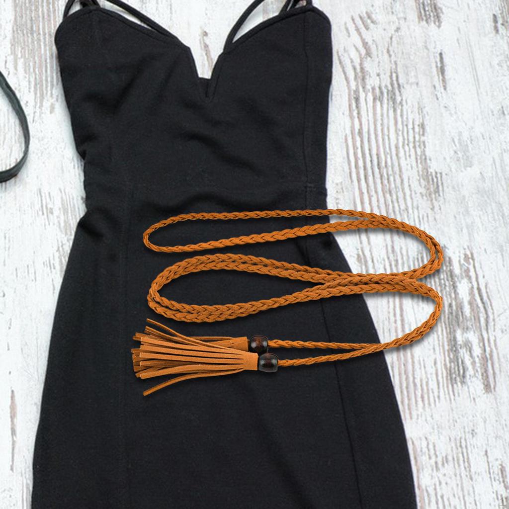 Knitted Waist Belt Waistband Retro Style, Rope Fashion Narrow Pendant, with Bead Accessories