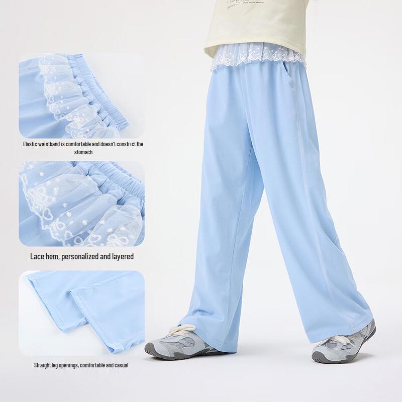 Girls' Cool-Touch Straight-Leg Pants with Lace Trim