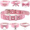 DIEZI Harajuku Bowknot Ball Heart Circel Rivet Flower Choker Necklace Torques Women Men Gothic Pink PU Leather Necklace Jewelry