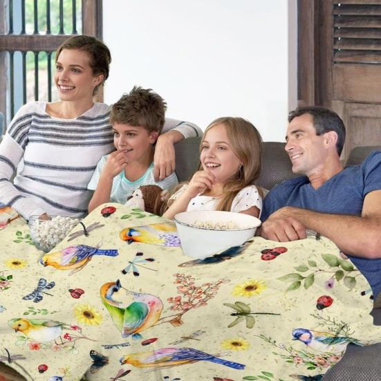 Flower And Bird Blanket Soft Flannel Hummingbird Throw Blanket Washable Cozy Floral Blanket for Adults Kids Couch Bed
