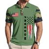 Men's Loose Fit Casual Short Sleeve Polo Shirt with Flag Print and FREEDOM Text Pattern Lightweight Breathable Summer Top