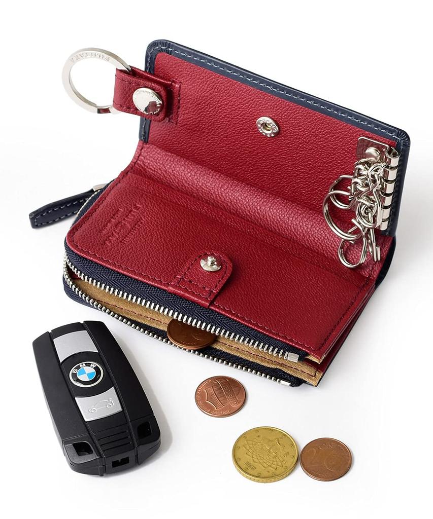ACCESSORIES Bridle Leather Key Case Purse Coin Case Genuine Leather Cowhide Zipper Mini [FUJITAKA] (Joseph) Coin Men's Wallet (Con)