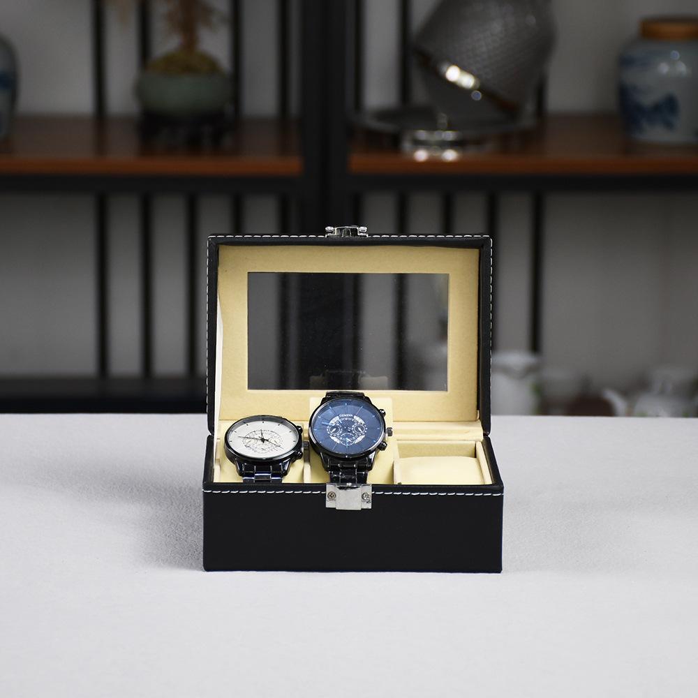 Czarne pudełko na zegarki ze sztucznej skóry, kwadratowe etui ekspozycyjne z klapką, odpowiednie na 2/3/4/5/6/10/12 zegarków, eleganckie pudełko do przechowywania i organizacji zegarków.