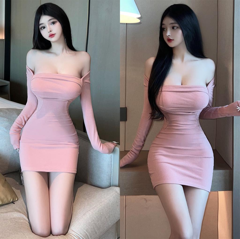 Pure desire style square neck long-sleeved dress women's autumn season new niche slim and thin hip-wrapped bottoming short skirt