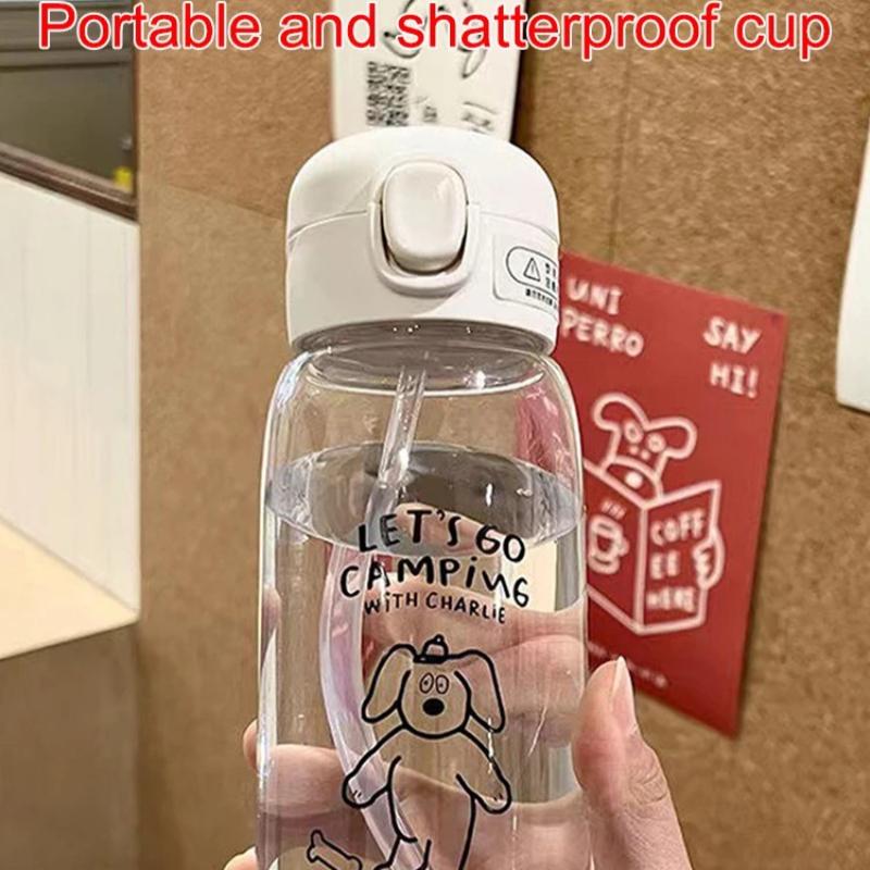 600ML Transparent Water Cup Creative Printed Plastic Water Bottle Bouncing Straw Sports Cup Outdoor Travel Portable Water Bottle Straw Cup